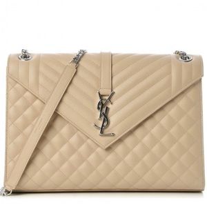 SAINT LAURENT
Grain De Poudre Mixed Matelasse Large Monogram Satchel Nude Powder
